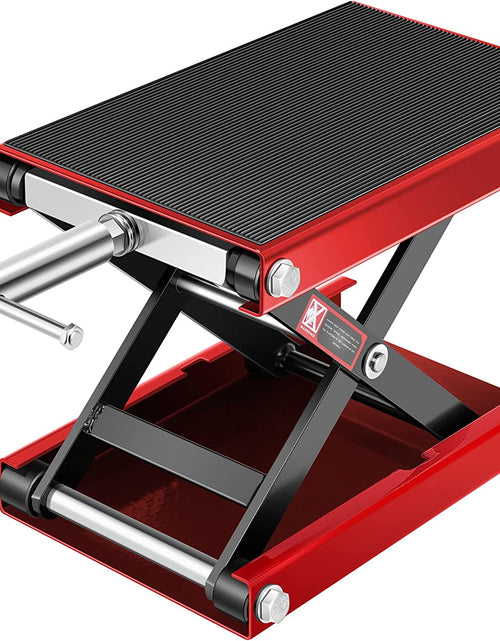 Load image into Gallery viewer, Motorcycle Lift Scissor Jack Steel Wide Deck Hoist Crank Center Stand 1100 LBS Capacity for Motorcycles, Atvs, Dirt Bikes Red
