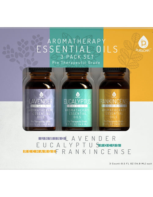 Load image into Gallery viewer, 3 Pack Aromatherapy Essential oils (Lavender, Eucalyptus, Frankincense)

