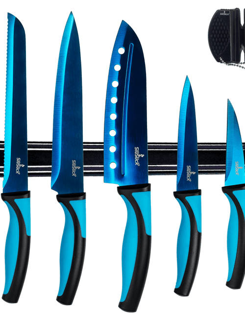 Load image into Gallery viewer, Kitchen Knife Set Kit &amp; Black Magnetic Rack &amp; sharpener
