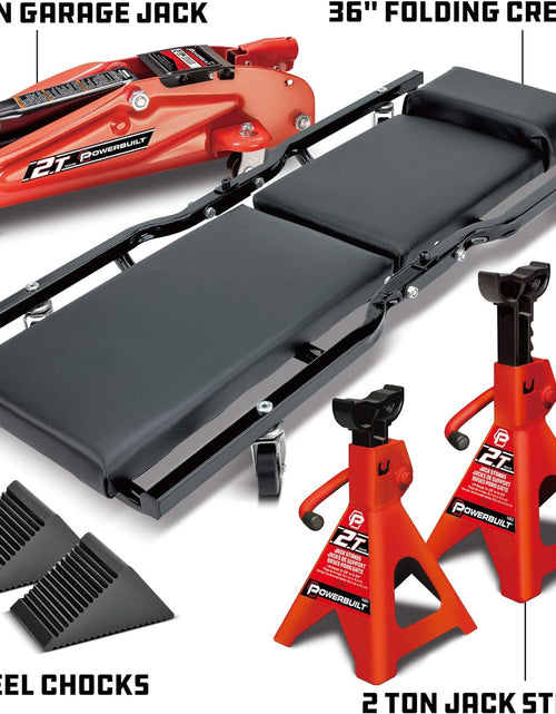 Load image into Gallery viewer, Powerbuilt 6 Piece Car Jack and Garage Creeper Service Set, 2 Ton Vehicle Lift, Jackstands, Folding Creeper, Wheel Chocks, Car Repair Garage Equipment - 640816, Large, Red
