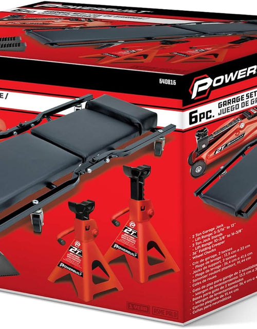 Load image into Gallery viewer, Powerbuilt 6 Piece Car Jack and Garage Creeper Service Set, 2 Ton Vehicle Lift, Jackstands, Folding Creeper, Wheel Chocks, Car Repair Garage Equipment - 640816, Large, Red
